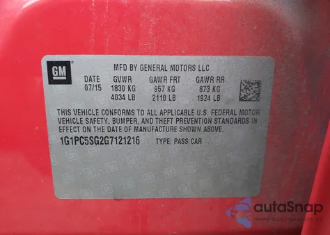 2016 Chevrolet Cruze Limited Ls Auto из США, поврежденный, VIN 1G1PC5SG2G7121216